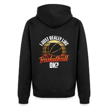 J’aime beaucoup le basket, les joueurs de basket - Veste à capuche bio Premium Unisexe - noir - Dos - Nico (187cm)