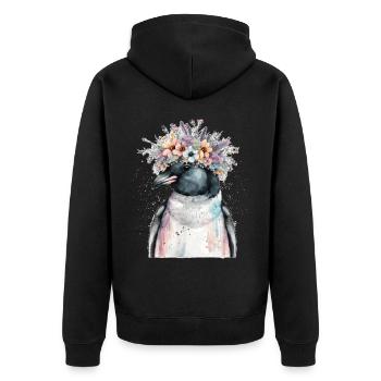 Mignon Pingouin Seabird Fleur Couronne Oiseaux Fleurs - Veste à capuche bio Premium Unisexe - noir - Dos - Nico (187cm)