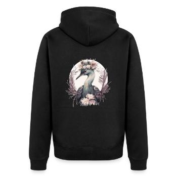 Cute Crane Bird Flower Crown Floral Birding - Unisex Premium Organic Zip Hoodie - black - Back - Nico (187cm)