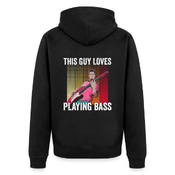 This guy loves to play bass musician - Unisex Premium Organic Zip Hoodie - black - Back - Nico (187cm)