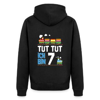 7. Geburtstag Tut Tut Eisenbahn - Unisex Premium Bio Zip Hoodie - Schwarz - Hinten - Nico (187cm)