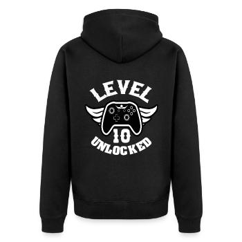 Level 10 Unlocked 10 Geburtstag - Unisex Premium Bio Zip Hoodie - Schwarz - Hinten - Nico (187cm)