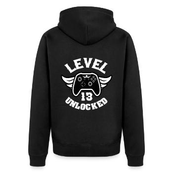 Level 13 Unlocked 13 Geburtstag - Unisex Premium Bio Zip Hoodie - Schwarz - Hinten - Nico (187cm)