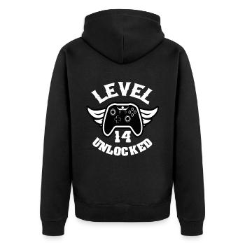 Level 14 Unlocked 14 Geburtstag - Unisex Premium Bio Zip Hoodie - Schwarz - Hinten - Nico (187cm)