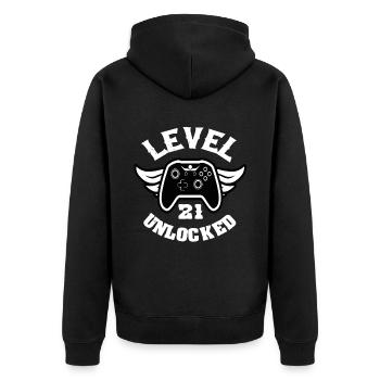 Level 21 Unlocked 21 Birthday - Unisex Premium Organic Zip Hoodie - black - Back - Nico (187cm)