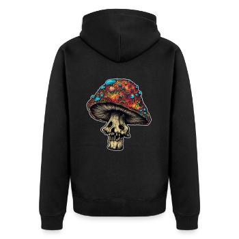 Trippy Mushrooms Skull - Unisex Premium Organic Zip Hoodie - black - Back - Nico (187cm)