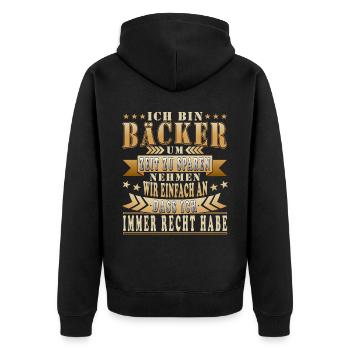 Lustige Bäcker Sprüche Geschenkidee - Unisex Premium Bio Zip Hoodie - Schwarz - Hinten - Nico (187cm)