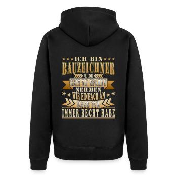 Bauzeichner spruch - Unisex Premium Bio Zip Hoodie - Schwarz - Hinten - Nico (187cm)