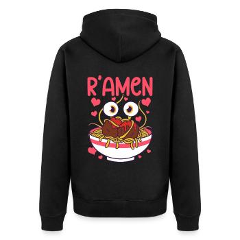 Fliegendes Spaghettimonster FSM Pastafarian - Unisex Premium Bio Zip Hoodie - Schwarz - Hinten - Nico (187cm)