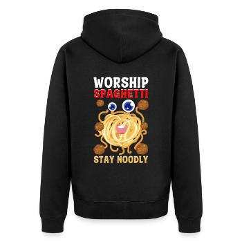 Das fliegende Spaghettimonster - Unisex Premium Bio Zip Hoodie - Schwarz - Hinten - Nico (187cm)