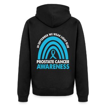 Im September Tragen Wir Hellblaues - Unisex Premium Bio Zip Hoodie - Schwarz - Hinten - Nico (187cm)