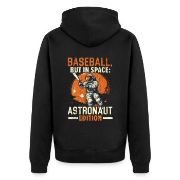 Baseball-Astronaut Baseballspieler im Weltraum - Unisex Premium Bio Zip Hoodie - Schwarz - Hinten - Nico (187cm)