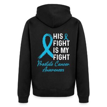 His Battle Prostate Cancer Support - Unisex Premium Organic Zip Hoodie - black - Back - Nico (187cm)