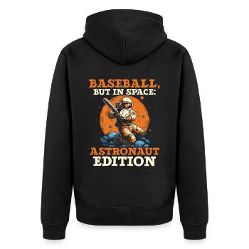 Baseball-Astronaut Baseballspieler im Weltraum - Unisex Premium Bio Zip Hoodie - Schwarz - Hinten - Nico (187cm)
