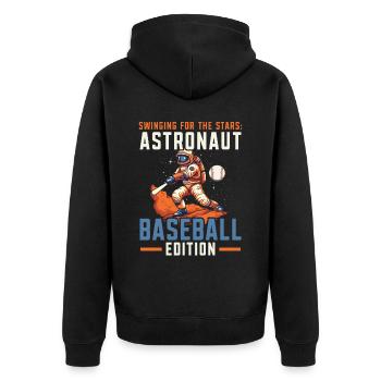 Baseball-Astronaut Baseballspieler im Weltraum - Unisex Premium Bio Zip Hoodie - Schwarz - Hinten - Nico (187cm)