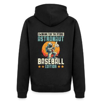 Baseball-Astronaut Baseballspieler im Weltraum - Unisex Premium Bio Zip Hoodie - Schwarz - Hinten - Nico (187cm)
