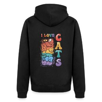 Ich Liebe Katzen - Unisex Premium Bio Zip Hoodie - Schwarz - Hinten - Nico (187cm)