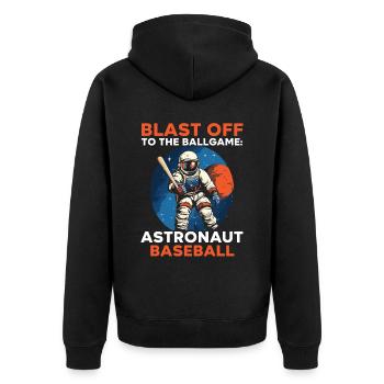 Baseball-Astronaut Baseballspieler im Weltraum - Unisex Premium Bio Zip Hoodie - Schwarz - Hinten - Nico (187cm)