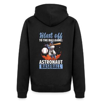 Baseball-Astronaut Baseballspieler im Weltraum - Unisex Premium Bio Zip Hoodie - Schwarz - Hinten - Nico (187cm)
