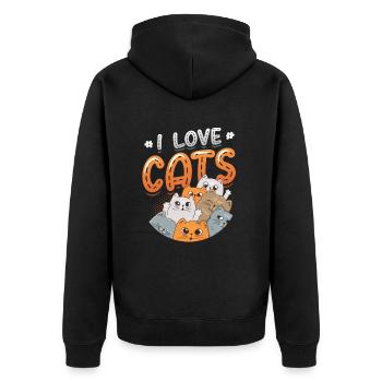 Ich Liebe Katzen - Unisex Premium Bio Zip Hoodie - Schwarz - Hinten - Nico (187cm)