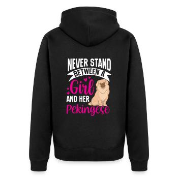 Mädchen und ihr Pekinese Peking-Palasthund - Unisex Premium Bio Zip Hoodie - Schwarz - Hinten - Nico (187cm)