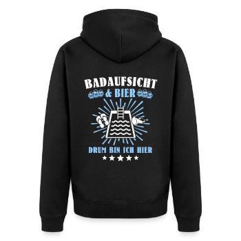 Bademeister Schwimmmeister - Unisex Premium Bio Zip Hoodie - Schwarz - Hinten - Nico (187cm)
