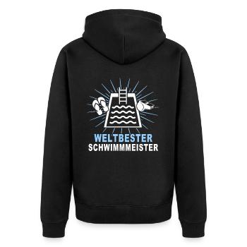 Bademeister Schwimmmeister - Unisex Premium Bio Zip Hoodie - Schwarz - Hinten - Nico (187cm)