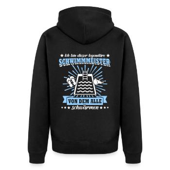 Bademeister Schwimmmeister - Unisex Premium Bio Zip Hoodie - Schwarz - Hinten - Nico (187cm)