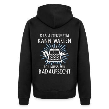 Bademeister Schwimmmeister - Unisex Premium Bio Zip Hoodie - Schwarz - Hinten - Nico (187cm)