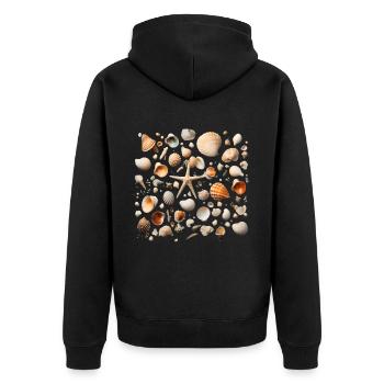 Muscheln Seestern Strand Sammeln - Unisex Premium Bio Zip Hoodie - Schwarz - Hinten - Nico (187cm)