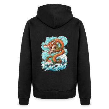 Asiatisch Drache Anime Japanisch Meer Wellen - Unisex Premium Bio Zip Hoodie - Schwarz - Hinten - Nico (187cm)