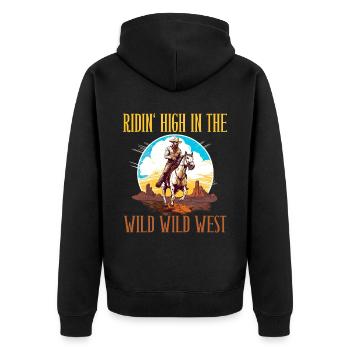 Ridin High In The Wild Wild West für eine - Unisex Premium Bio Zip Hoodie - Schwarz - Hinten - Nico (187cm)