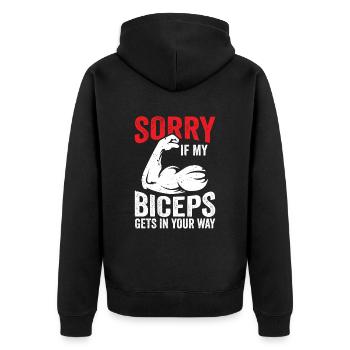 Sorry if my biceps get in your way - Unisex Premium Organic Zip Hoodie - black - Back - Nico (187cm)