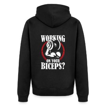 Arbeiten Sie An Ihrem Bizeps Workout Muskeln Curls - Unisex Premium Bio Zip Hoodie - Schwarz - Hinten - Nico (187cm)