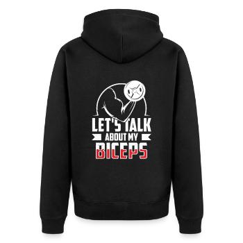 Let's talk about my biceps curls muscle workout - Unisex Premium Organic Zip Hoodie - black - Back - Nico (187cm)