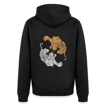 Tiger Yin Yang Raubkatze Königstiger Sibirischer - Unisex Premium Bio Zip Hoodie - Schwarz - Hinten - Nico (187cm)