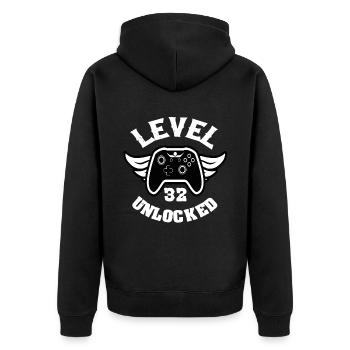 Level 32 Unlocked 32 Birthday - Unisex Premium Organic Zip Hoodie - black - Back - Nico (187cm)