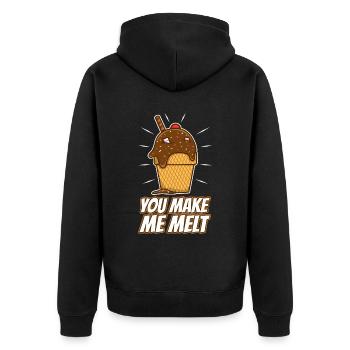 You make me melt, Eiscreme - Unisex Premium Bio Zip Hoodie - Schwarz - Hinten - Nico (187cm)