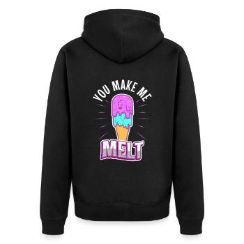 You make me melt, Eiscreme - Unisex Premium Bio Zip Hoodie - Schwarz - Hinten - Nico (187cm)