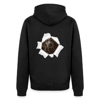 Dog peeking through hole - Unisex Premium Organic Zip Hoodie - black - Back - Nico (187cm)