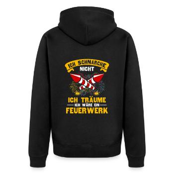 Schnarche Nicht Ich Träume Ich bin ein Feuerwerk - Unisex Premium Bio Zip Hoodie - Schwarz - Hinten - Nico (187cm)