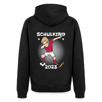 Schulkind 2023 Fußball Einschulung - Unisex Premium Bio Zip Hoodie - Schwarz - Hinten - Nico (187cm)