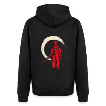 Retro Samurai Krieger - Unisex Premium Bio Zip Hoodie - Schwarz - Hinten - Nico (187cm)