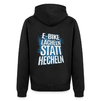 Lächeln statt hecheln Spruch - Fahrrad E-Bike - Unisex Premium Bio Zip Hoodie - Schwarz - Hinten - Nico (187cm)
