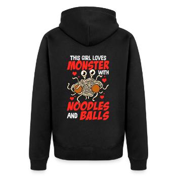 Das fliegende Spaghettimonster - Unisex Premium Bio Zip Hoodie - Schwarz - Hinten - Nico (187cm)