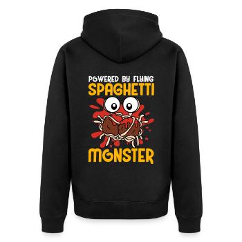 FSM Pastafarian - Unisex Premium Bio Zip Hoodie - Schwarz - Hinten - Nico (187cm)