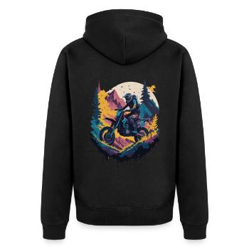 Motocross Biker Rennen Dirt Bike Motorrad Offroad - Unisex Premium Bio Zip Hoodie - Schwarz - Hinten - Nico (187cm)
