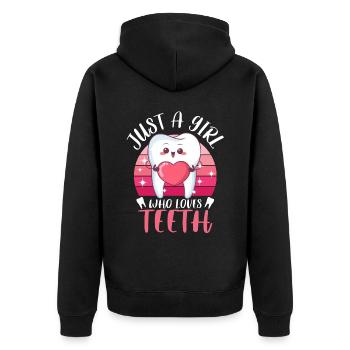 Zahn Zähne Zahnarzt Zahnmedizinische Angestellte - Unisex Premium Bio Zip Hoodie - Schwarz - Hinten - Nico (187cm)