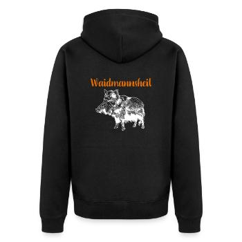 Waidmannsheil I Schwarzwild Jagd Motiv für Jäger - Unisex Premium Bio Zip Hoodie - Schwarz - Hinten - Nico (187cm)