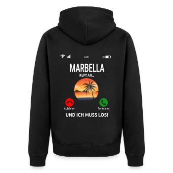 Marbella Andalusien Spanien Costa Del Sol Idee - Unisex Premium Bio Zip Hoodie - Schwarz - Hinten - Nico (187cm)